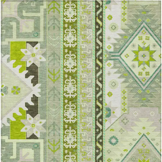 Sage Olive Green And Ivory Aztec Washable Indoor Outdoor Area Rug Photo 7