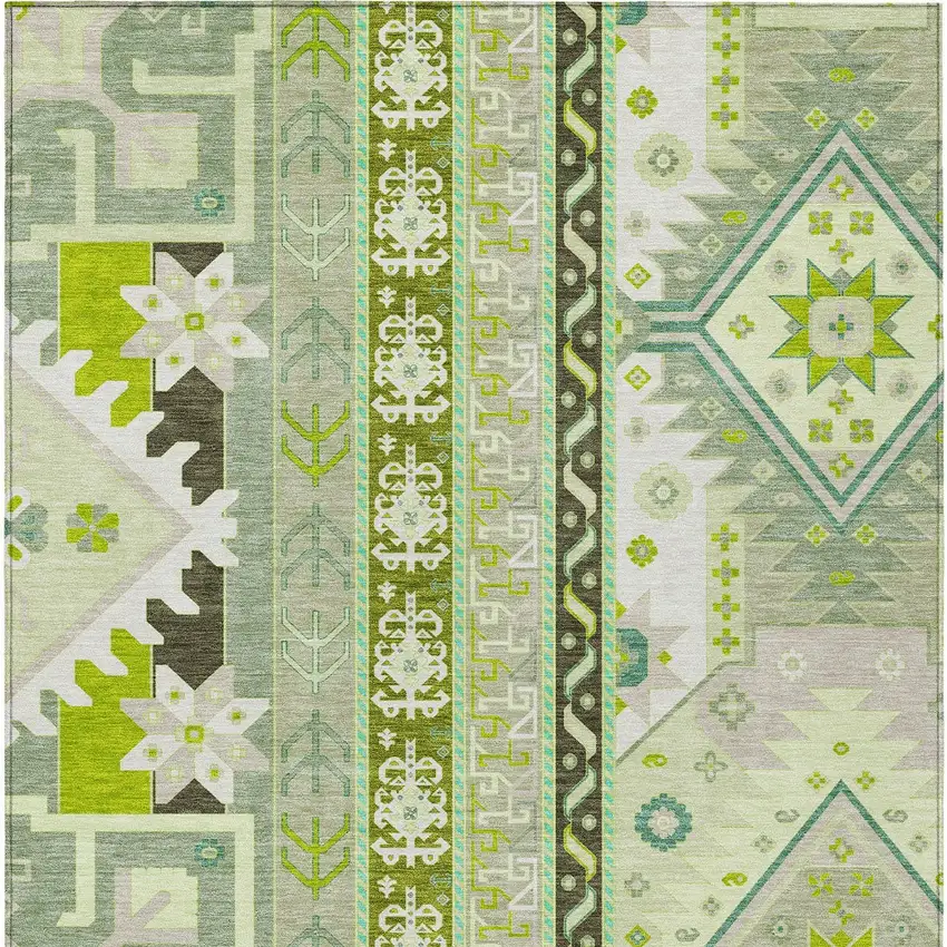 Sage Olive Green And Ivory Aztec Washable Indoor Outdoor Area Rug Photo 7