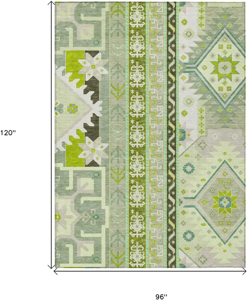 Sage Olive Green And Ivory Aztec Washable Indoor Outdoor Area Rug Photo 3