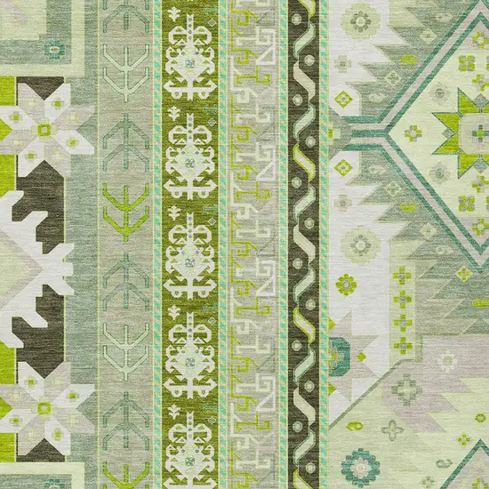 Sage Olive Green And Ivory Aztec Washable Indoor Outdoor Area Rug Photo 5