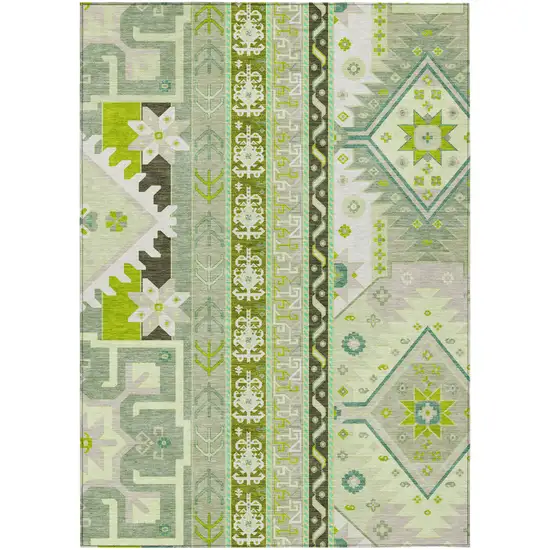 Sage Olive Green And Ivory Aztec Washable Indoor Outdoor Area Rug Photo 2