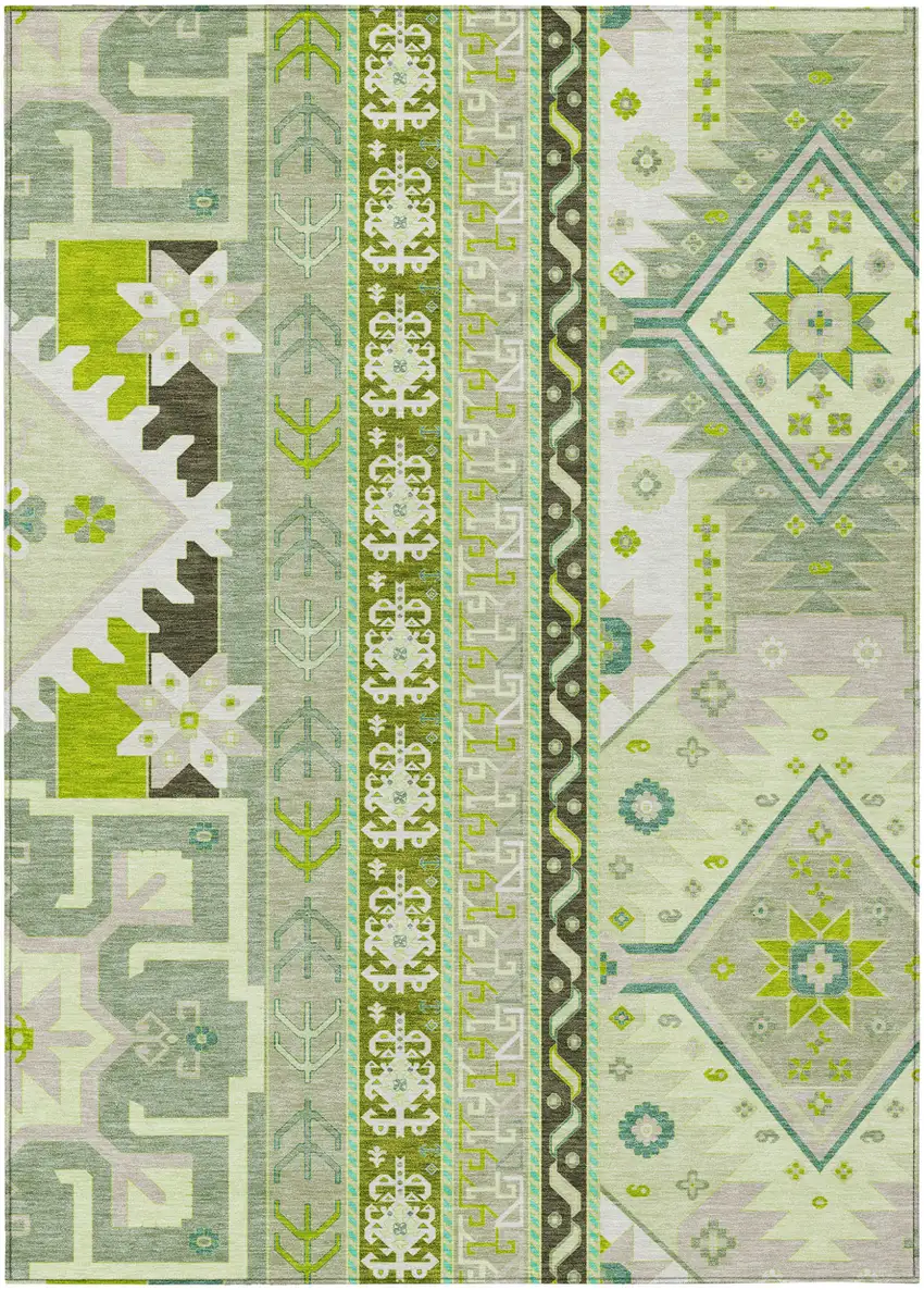 Sage Olive Green And Ivory Aztec Washable Indoor Outdoor Area Rug Photo 2