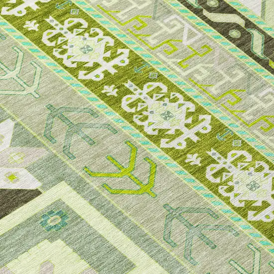 Sage Olive Green And Ivory Aztec Washable Indoor Outdoor Area Rug Photo 6
