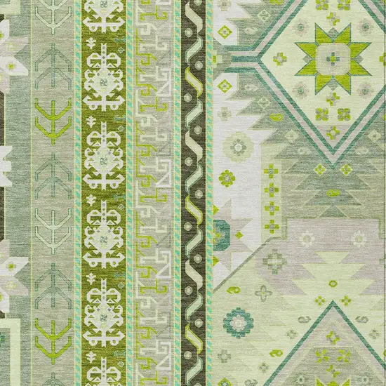 Sage Olive Green And Ivory Aztec Washable Indoor Outdoor Area Rug Photo 5