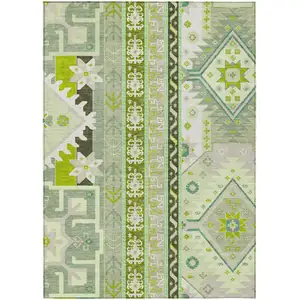 Photo of Sage Olive Green And Ivory Aztec Washable Indoor Outdoor Area Rug