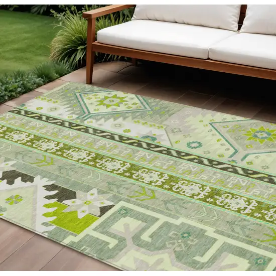 Sage Olive Green And Ivory Aztec Washable Indoor Outdoor Area Rug Photo 1