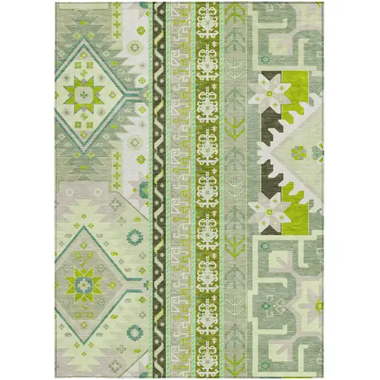 Sage Olive Green And Ivory Aztec Washable Indoor Outdoor Area Rug Photo 7