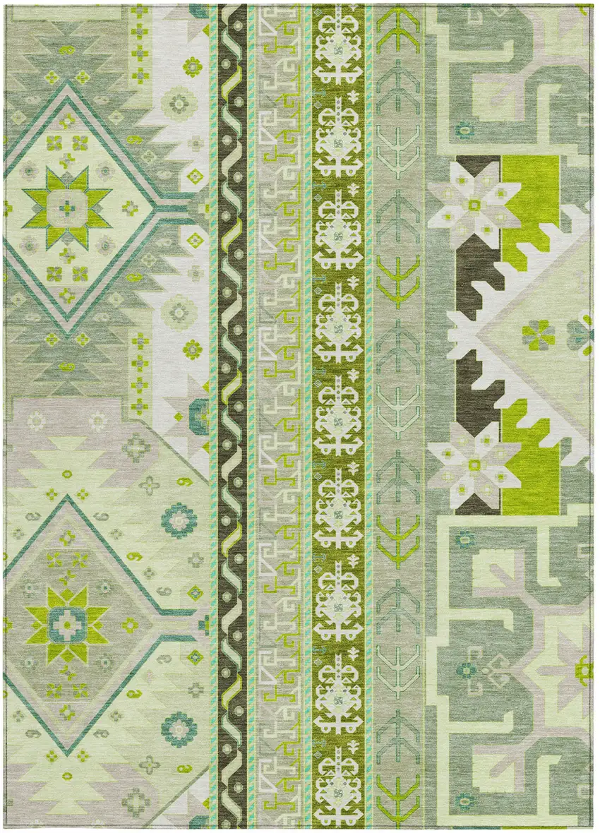 Sage Olive Green And Ivory Aztec Washable Indoor Outdoor Area Rug Photo 7