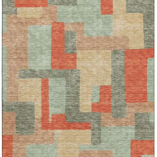 Sage Orange And Beige Geometric Washable Area Rug With UV Protection Photo 3
