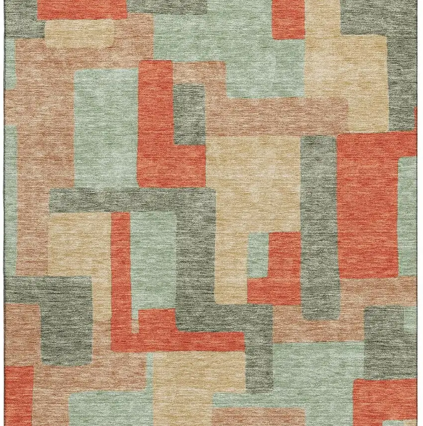 Sage Orange And Beige Geometric Washable Area Rug With UV Protection Photo 3
