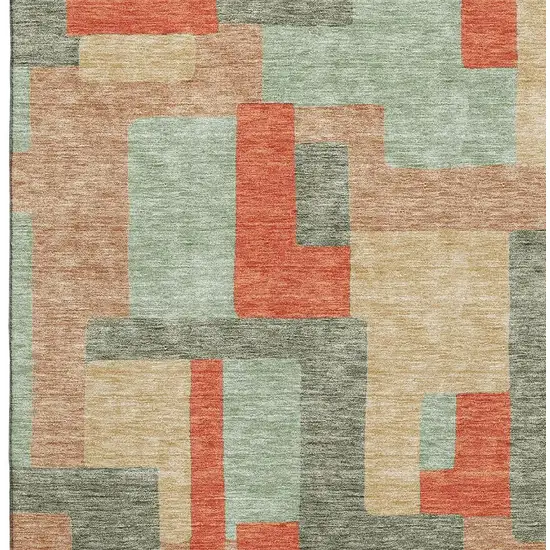 Sage Orange And Beige Geometric Washable Area Rug With UV Protection Photo 2