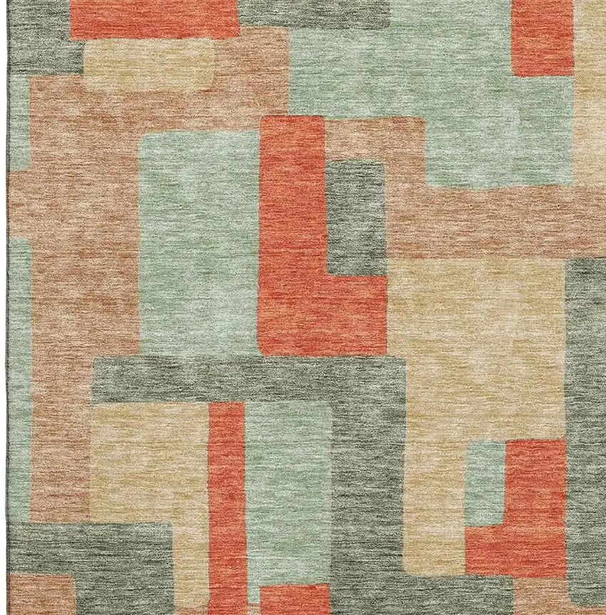 Sage Orange And Beige Geometric Washable Area Rug With UV Protection Photo 2