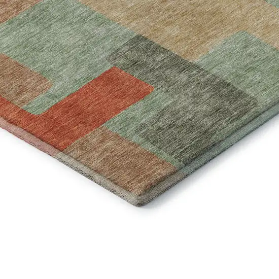 Sage Orange And Beige Geometric Washable Area Rug With UV Protection Photo 7