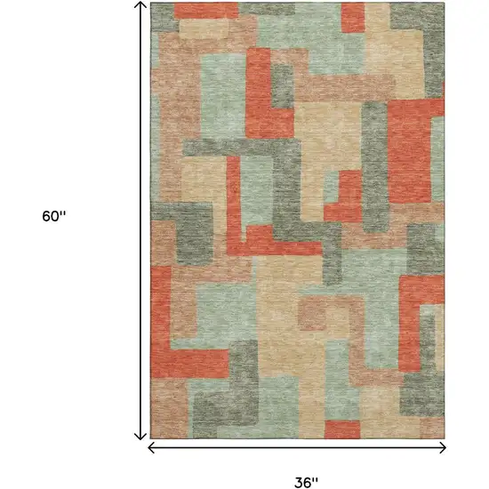 Sage Orange And Beige Geometric Washable Area Rug With UV Protection Photo 9