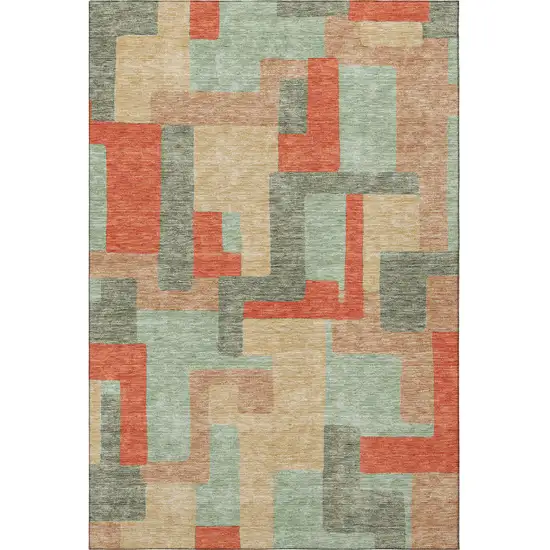Sage Orange And Beige Geometric Washable Area Rug With UV Protection Photo 3