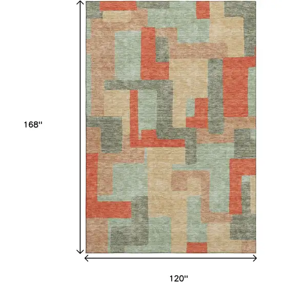 Sage Orange And Beige Geometric Washable Area Rug With UV Protection Photo 9