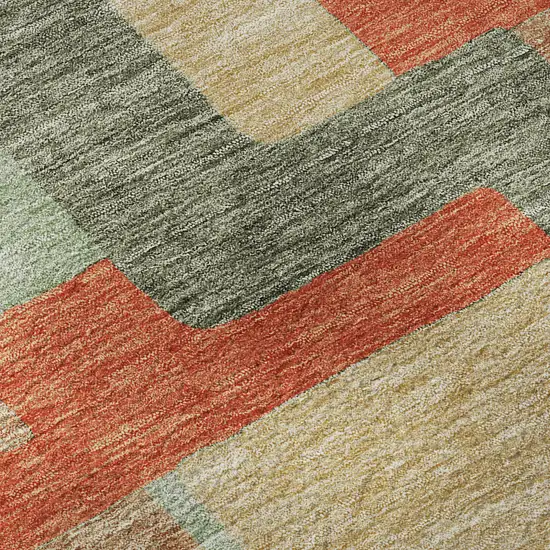 Sage Orange And Beige Geometric Washable Area Rug With UV Protection Photo 8