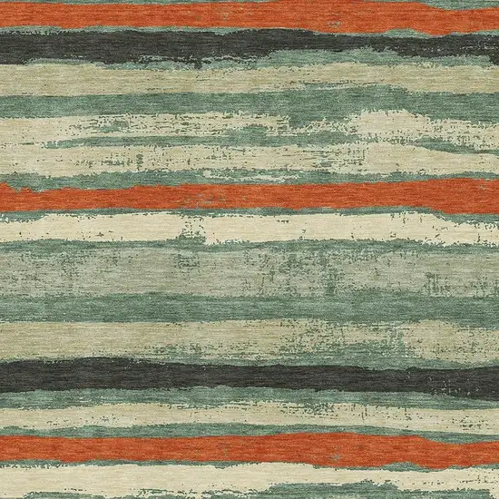 Sage Orange And Beige Striped Washable Area Rug With UV Protection Photo 2