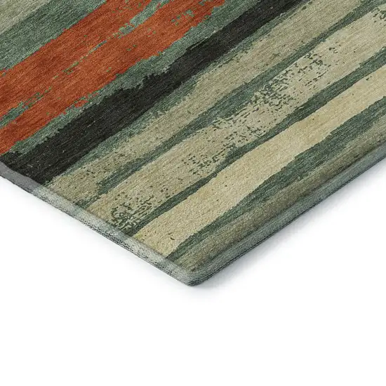 Sage Orange And Beige Striped Washable Area Rug With UV Protection Photo 7