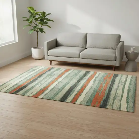 Sage Orange And Beige Striped Washable Area Rug With UV Protection Photo 2