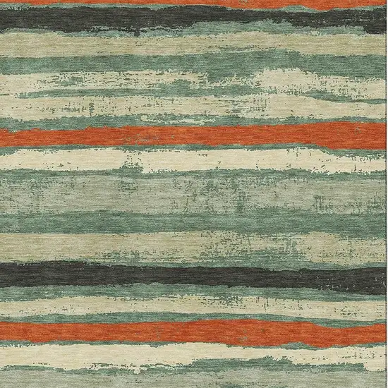 Sage Orange And Beige Striped Washable Area Rug With UV Protection Photo 2
