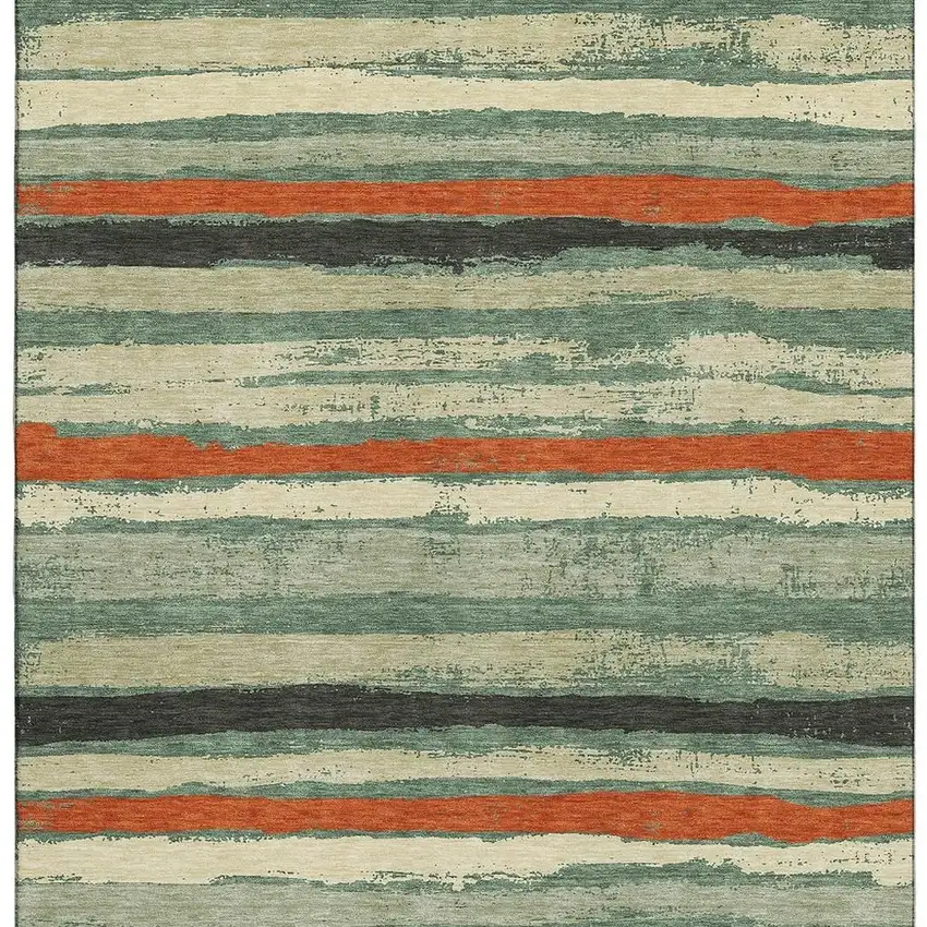 Sage Orange And Beige Striped Washable Area Rug With UV Protection Photo 3