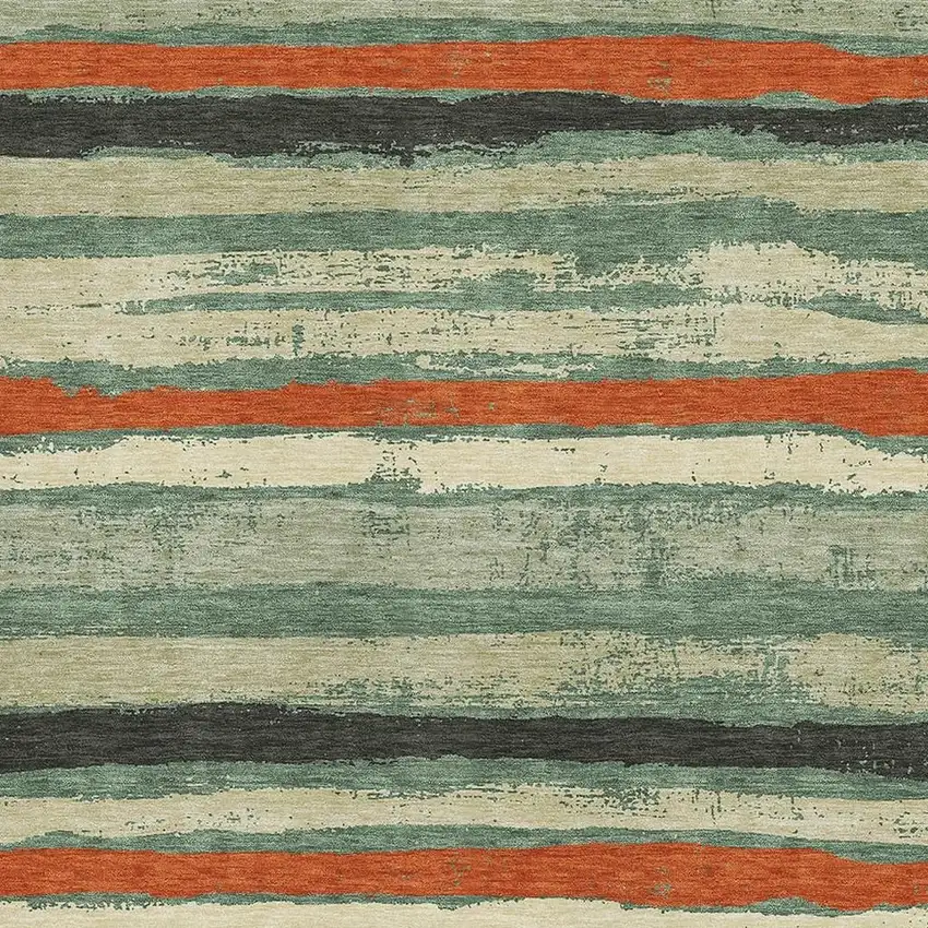 Sage Orange And Beige Striped Washable Area Rug With UV Protection Photo 2