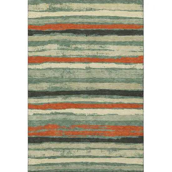 Sage Orange And Beige Striped Washable Area Rug With UV Protection Photo 3