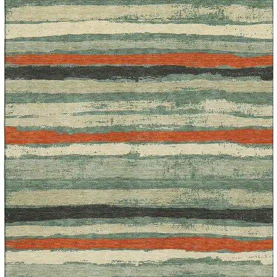 Sage Orange And Beige Striped Washable Area Rug With UV Protection Photo 2
