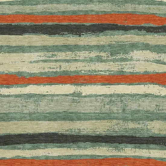 Sage Orange And Beige Striped Washable Area Rug With UV Protection Photo 2