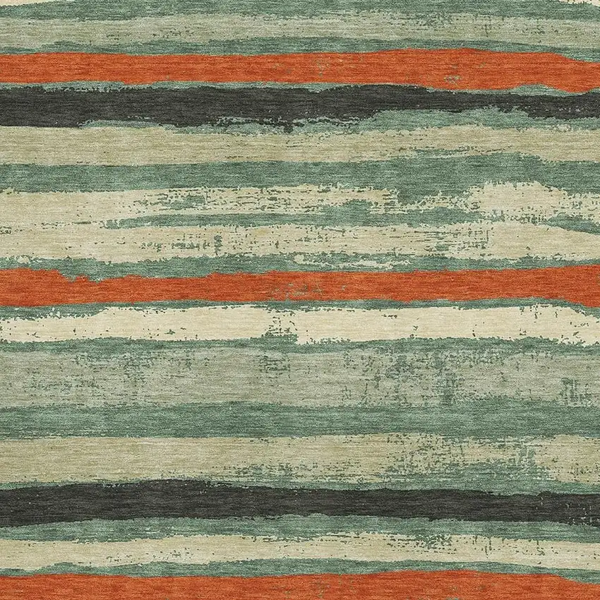 Sage Orange And Beige Striped Washable Area Rug With UV Protection Photo 2