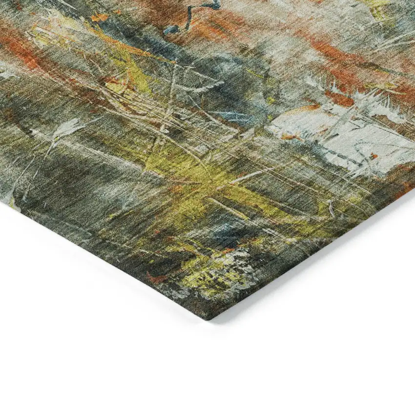 Sage Orange And Yellow Abstract Washable Indoor Outdoor Area Rug Photo 6