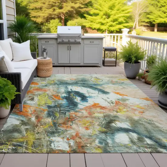 Sage Orange And Yellow Abstract Washable Indoor Outdoor Area Rug Photo 9