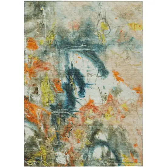 Sage Orange And Yellow Abstract Washable Indoor Outdoor Area Rug Photo 1
