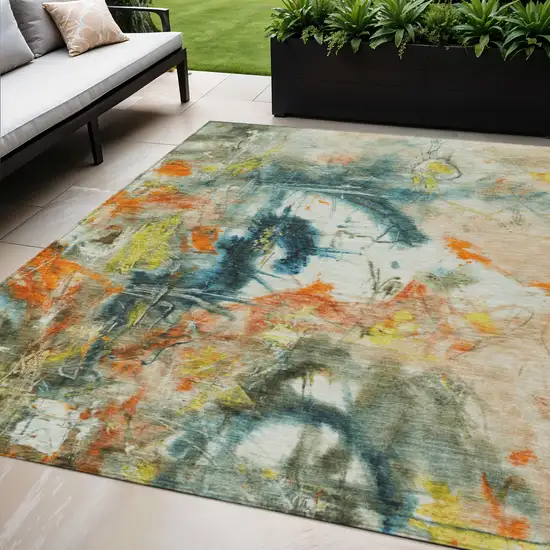 Sage Orange And Yellow Abstract Washable Indoor Outdoor Area Rug Photo 2