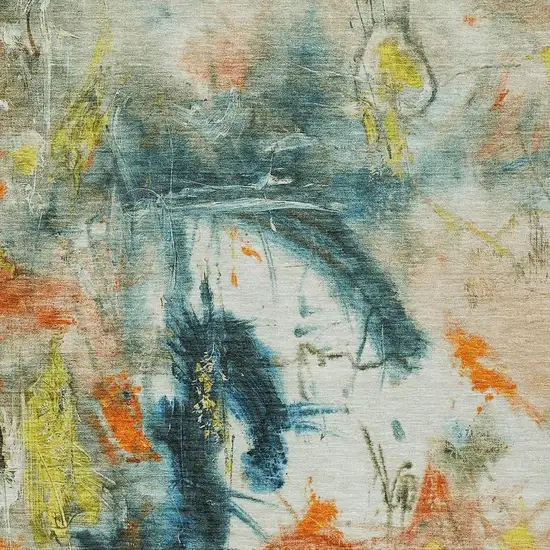 Sage Orange And Yellow Abstract Washable Indoor Outdoor Area Rug Photo 5