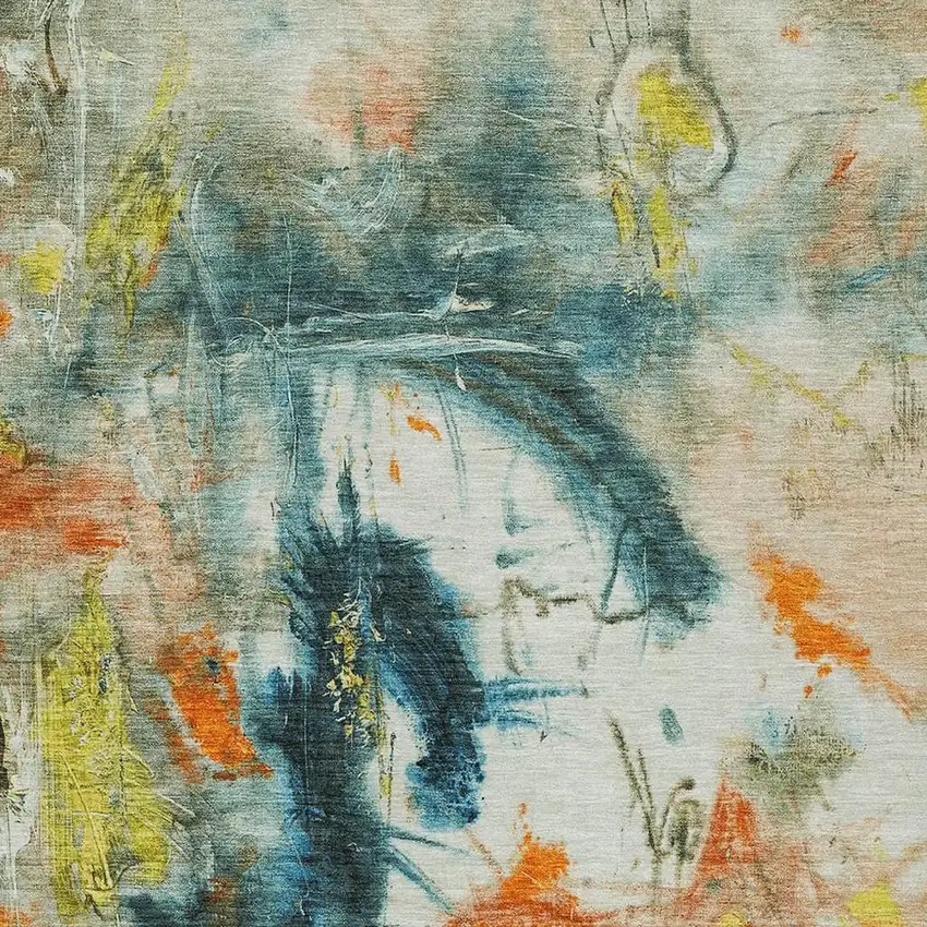 Sage Orange And Yellow Abstract Washable Indoor Outdoor Area Rug Photo 5