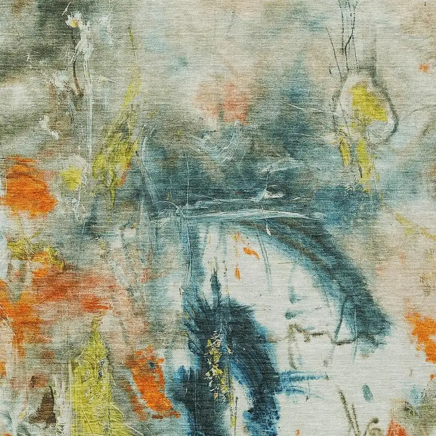 Sage Orange And Yellow Abstract Washable Indoor Outdoor Area Rug Photo 5