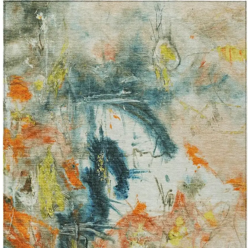 Sage Orange And Yellow Abstract Washable Indoor Outdoor Area Rug Photo 3