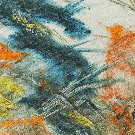 Sage Orange And Yellow Abstract Washable Indoor Outdoor Area Rug Photo 6
