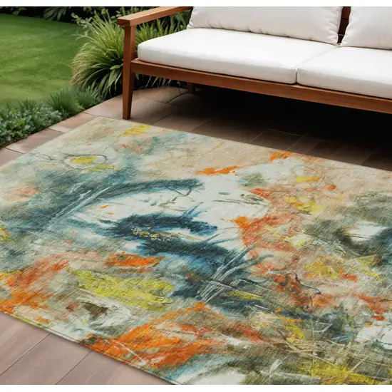 Sage Orange And Yellow Abstract Washable Indoor Outdoor Area Rug Photo 2