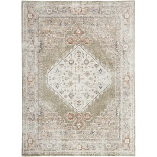 Sage Oriental Power Loom Distressed Washable Area Rug Photo 1