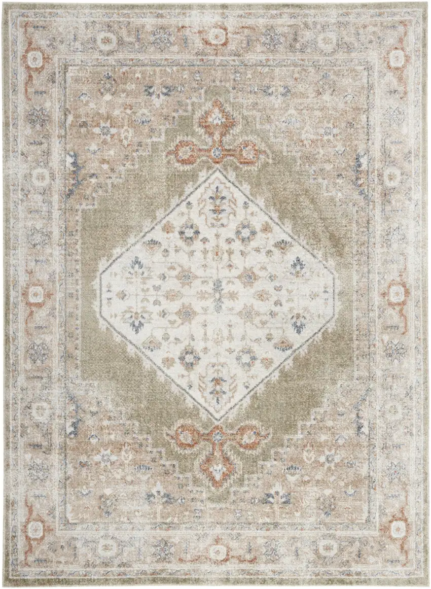 Sage Oriental Power Loom Distressed Washable Area Rug Photo 1