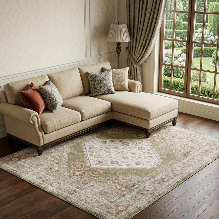 Sage Oriental Power Loom Distressed Washable Area Rug Photo 1