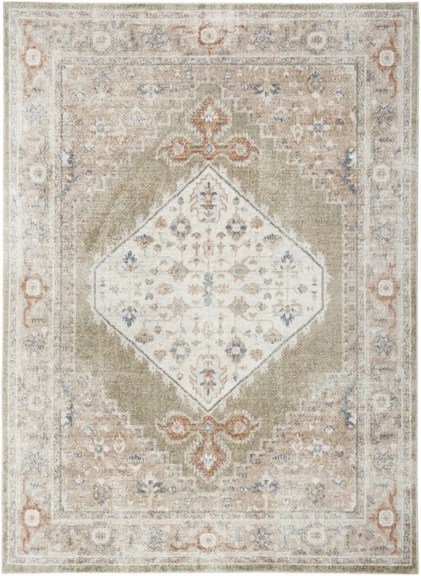 Sage Oriental Power Loom Distressed Washable Area Rug Photo 1