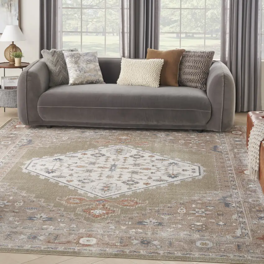 Sage Oriental Power Loom Distressed Washable Area Rug Photo 8
