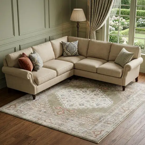Sage Oriental Power Loom Distressed Washable Area Rug Photo 1