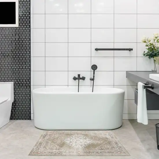 Sage Oriental Power Loom Distressed Washable Area Rug Photo 5