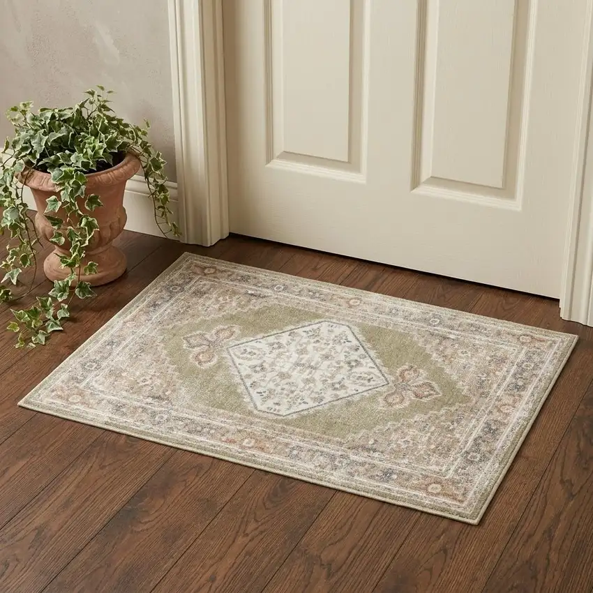Sage Oriental Power Loom Distressed Washable Area Rug Photo 1