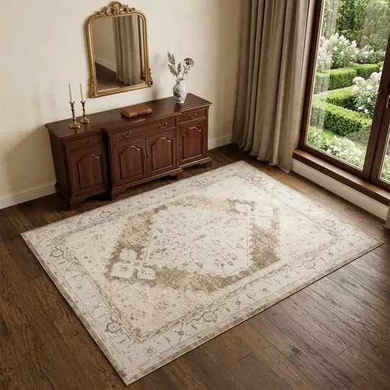 Sage Oriental Power Loom Distressed Washable Area Rug Photo 1